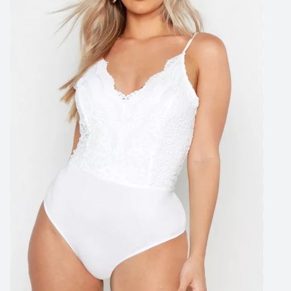 Boohoo Plus Tops - Boohoo WhitePlus Premium Lace Bodysuit